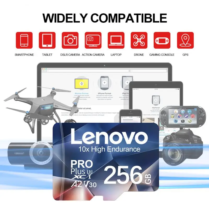 레노버 SD 메모리 카드, 클래스 10 고속 플래시 메모리 카드, V30, 128GB, 512GB, 256GB SD 카드