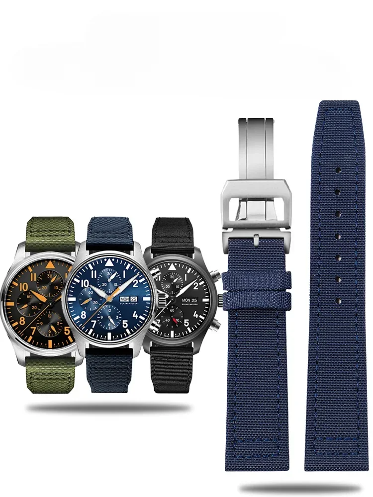 Cinturini In Tela Per Iwc Pilot Little Prince Bronze Spitfire Portogallo Blue Nylon Traspirante Pelle Bovina Sostituire Accessori Per Orologi