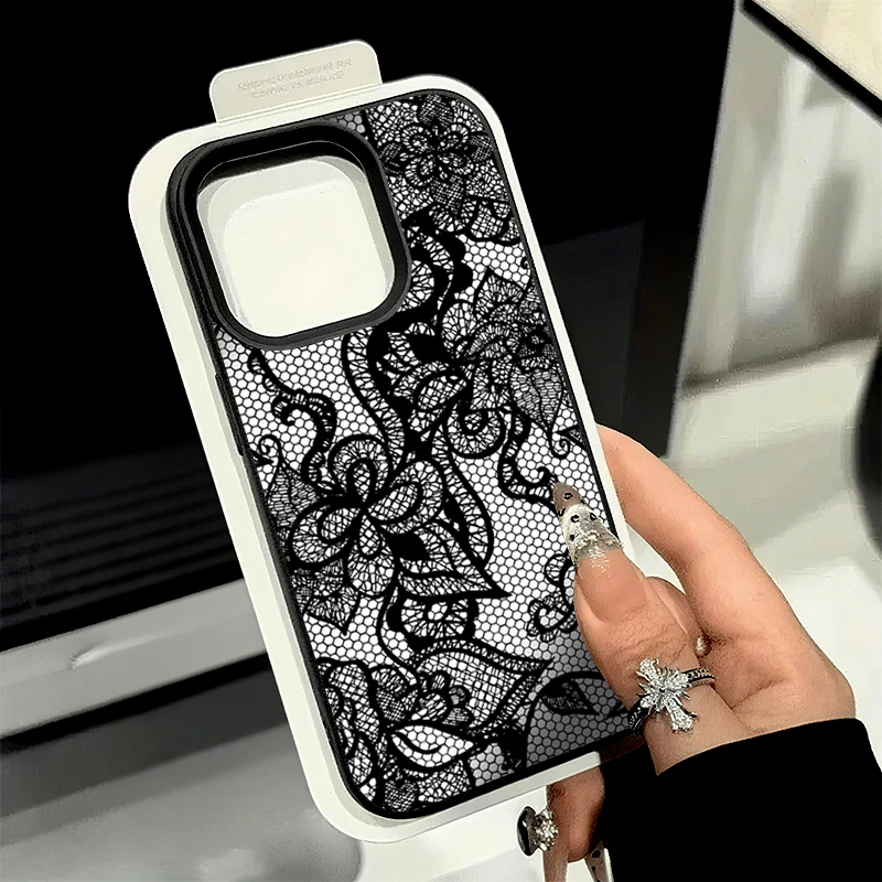 Elegant Lace Textured TPU Phone Case with Lychee Pattern