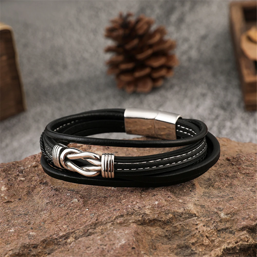 Handmade Double Wrap Mens Leather Bracelet with Stainless Steel Magnetic  Clasp,Leather Bracelet,Mens Gift,Mens Bracelet,Mens Jewelry,Gift for him