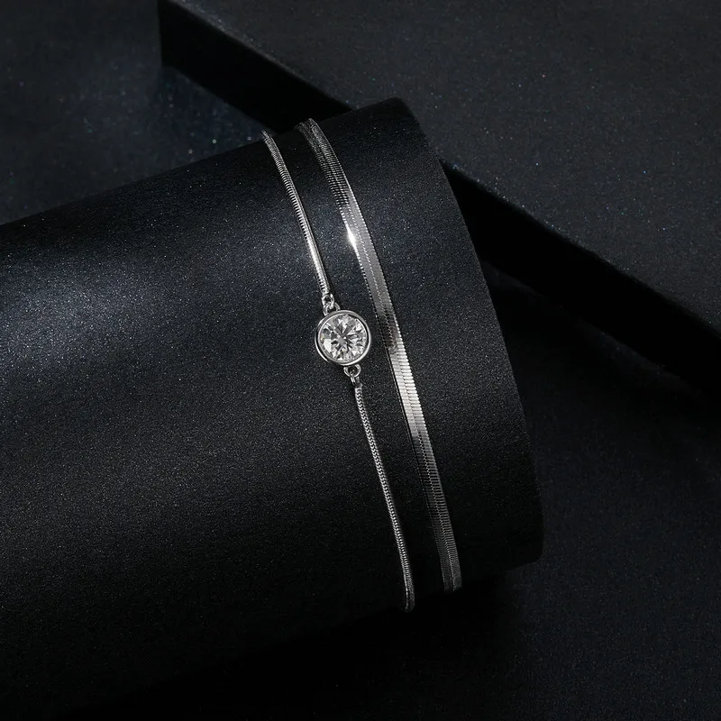 Bamoer U 0.5CT Moissanite Bracelet Double Layer Flat Wrist Chain Original Fit for Women Daily Luxury Gift 925 Sterling Silver 4