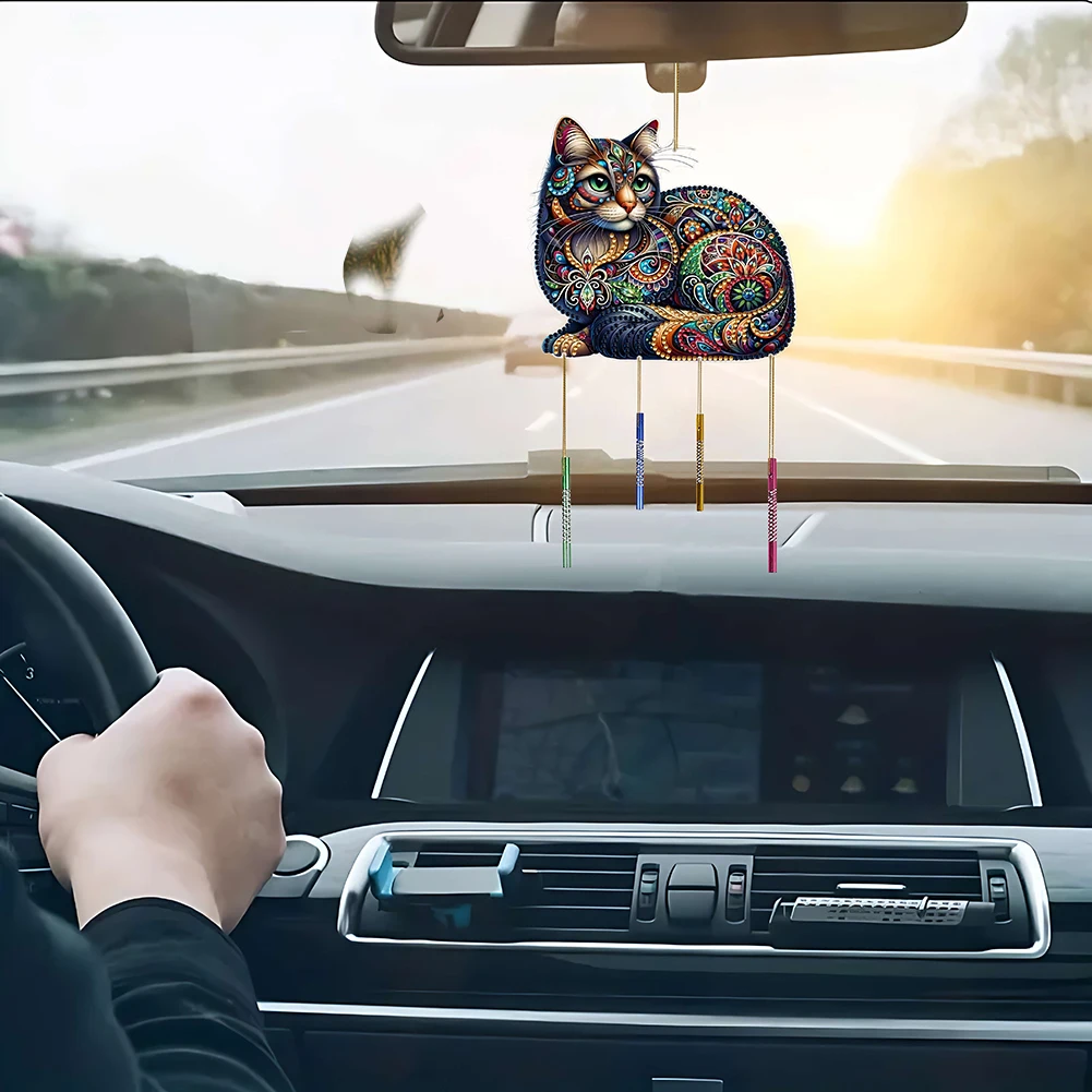 2D Flat Animal Diamond Painting Wind Chimes Hanging Crystal Chime Ornament for Garden Window Decor