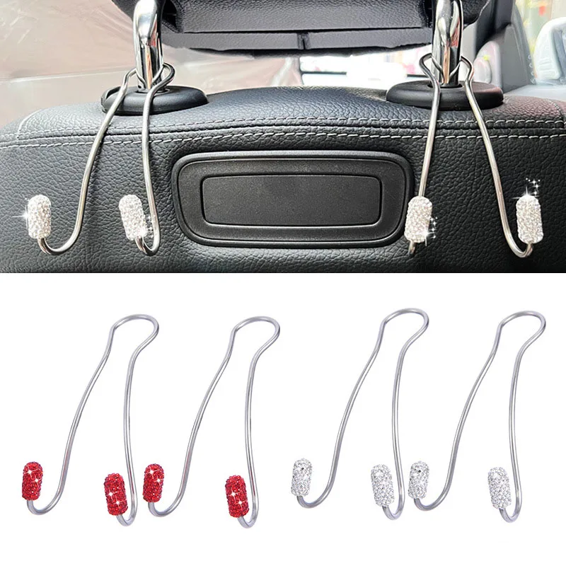 

2pcs Car Seat Back Organizers Bling Diamond Double Hook Auto Headrest Hanger Clothes Purse Bag Organizer Holder Hanging Travel