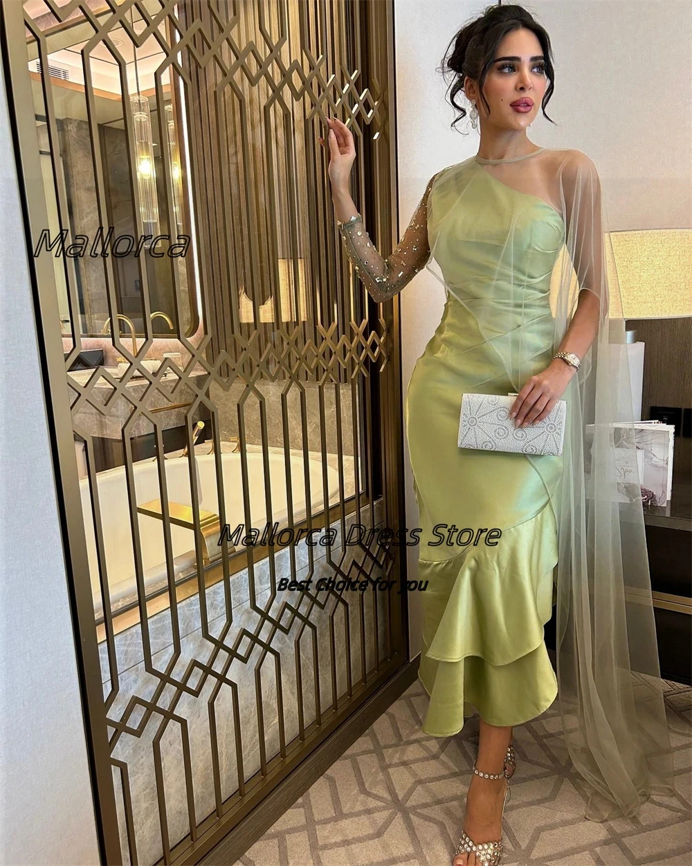 

Mallorca Vestidos Women Wear Mermaid Prom Dress One Shoulder Special Dresses for Special Events Beaded Wraps Cocktail Party Gown