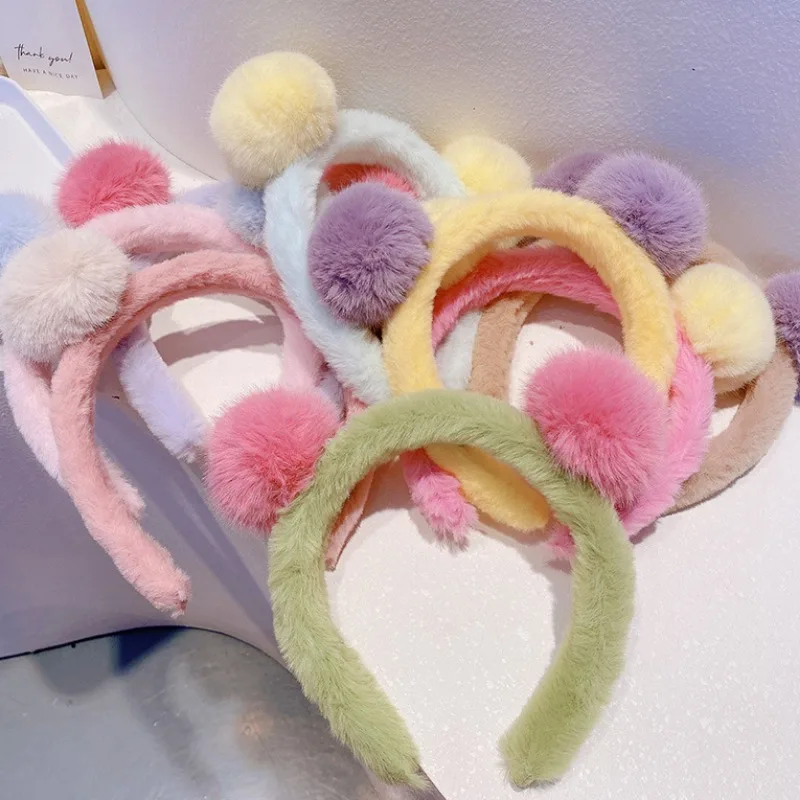 

Cute Plush HeadBands Hair Ball Little Bear Ear Plush Hair Band Cartoon Wash Face Apply Facial Mask Hair Band Headbands for Women