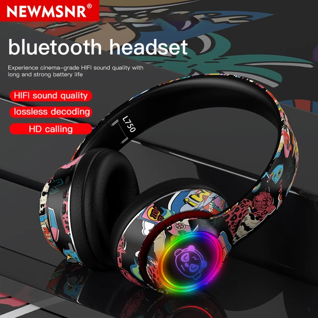Auriculares Bluetooth brillantes, auriculares inalámbricos con Graffiti,  reducción de ruido, súper HiFi, graves profundos, regalo de