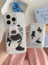 Cartoon Magnetic Stand Holder Phone Case with Cute Cat Design - High Quality IMD Back Cover - iPhone 14 (Holder and card)