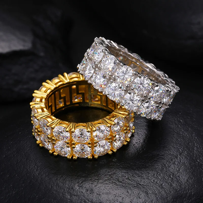 

Hiphop S925 Silver 5mm Moissanite Eternity Ring Double Row for Men 14k Gold Plated Moissanite Diamond Wedding Ring Pass Tester