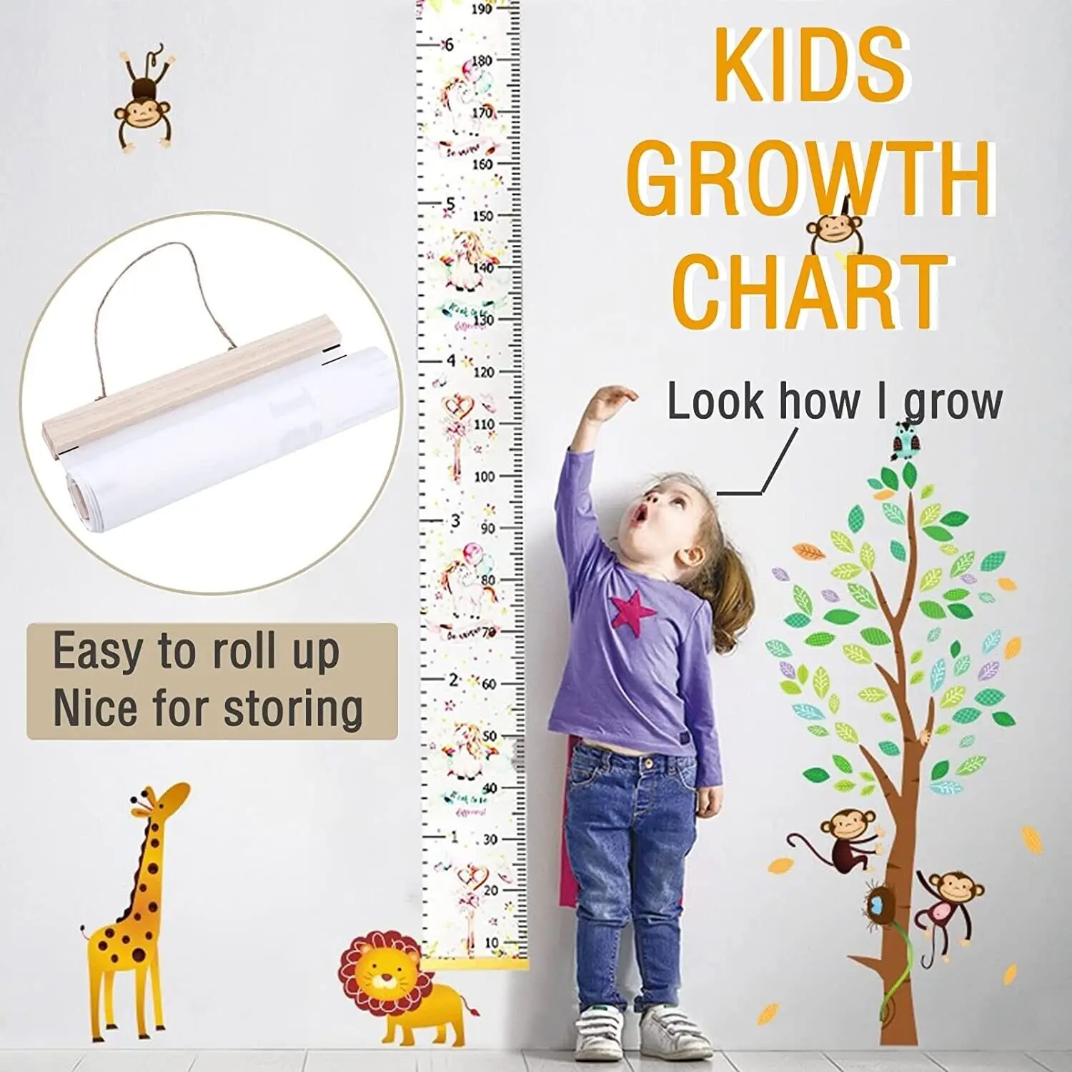 Kids Growth Chart Child Height Measurement Wall Hanging Rulers Room Decoration