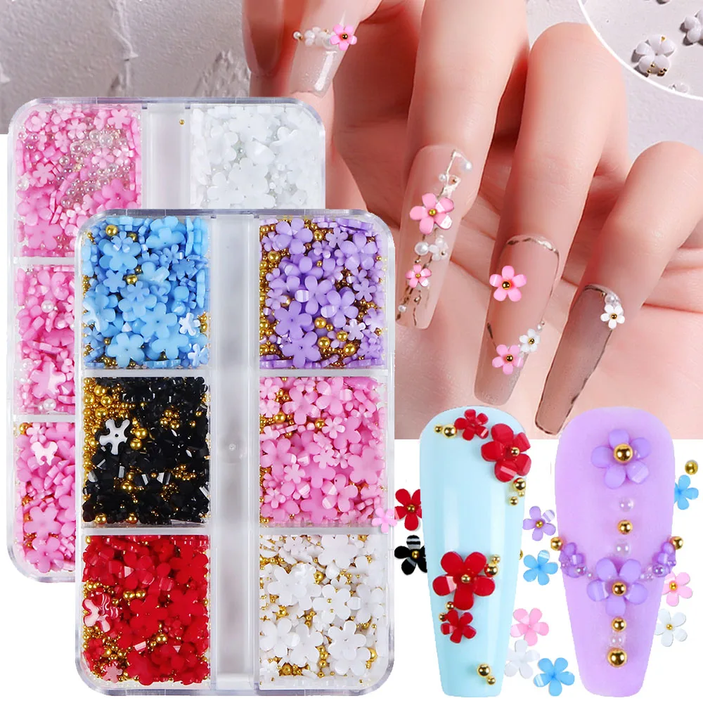 

3D Flower Nail Charms Acrylic Flowers Nail Rhinestones Nail Pearls Caviar Beads Nail Art Accessories DIY Nail Decorations