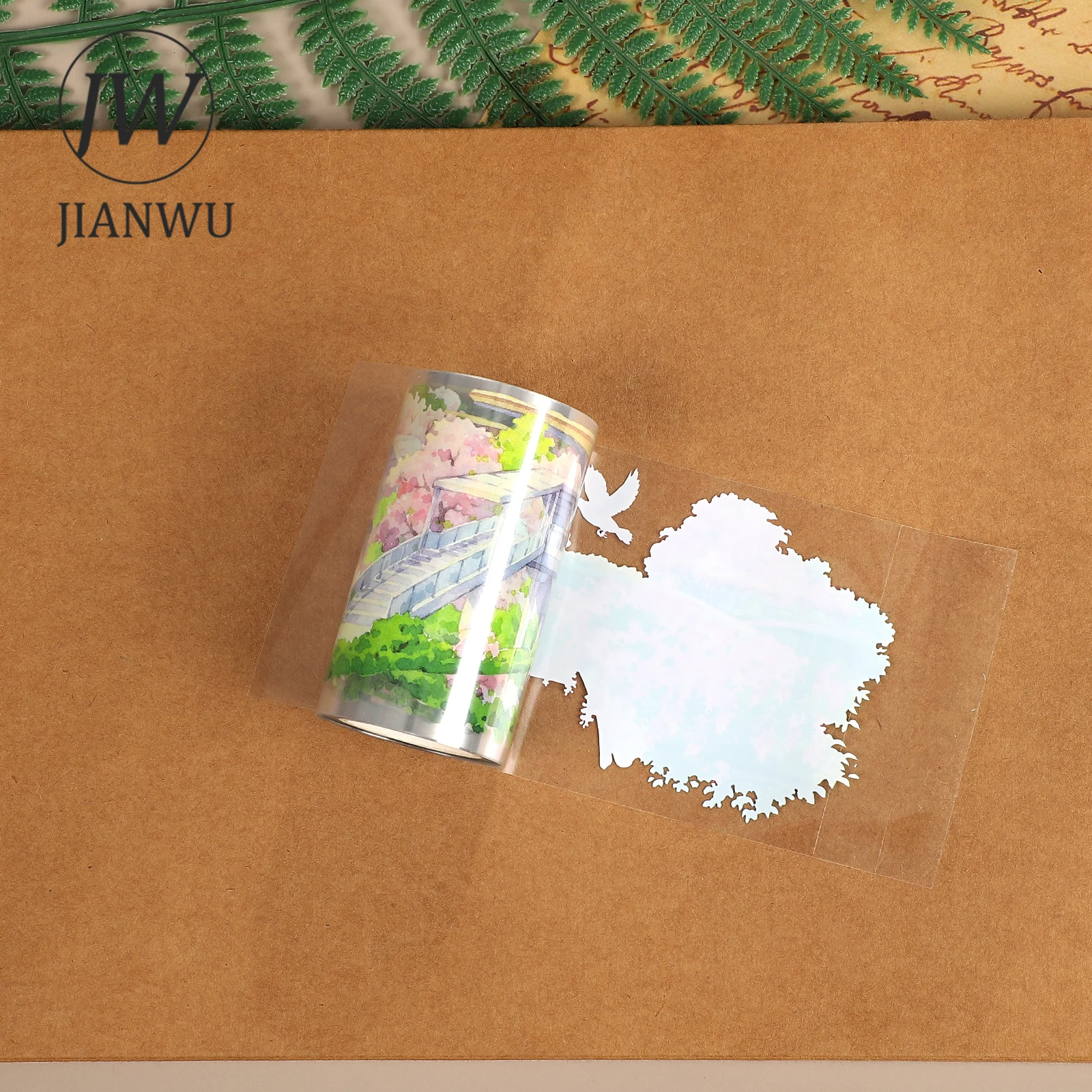 JIANWU 70mm*5.4m 빈티지 식물 꽃 복도 풍경 소재 콜라주 스크랩북 PET 테이프 창의적인 DIY 저널 문구류