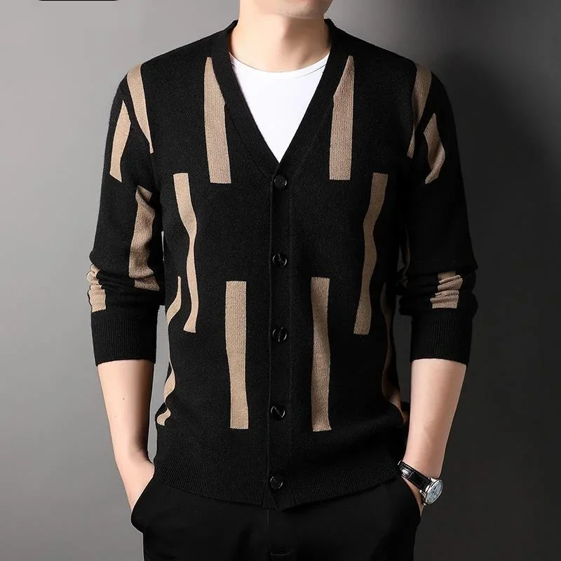 

Мужской трикотажный кардиган, повседневная кофта с графическим принтом, корейский стиль, 2023