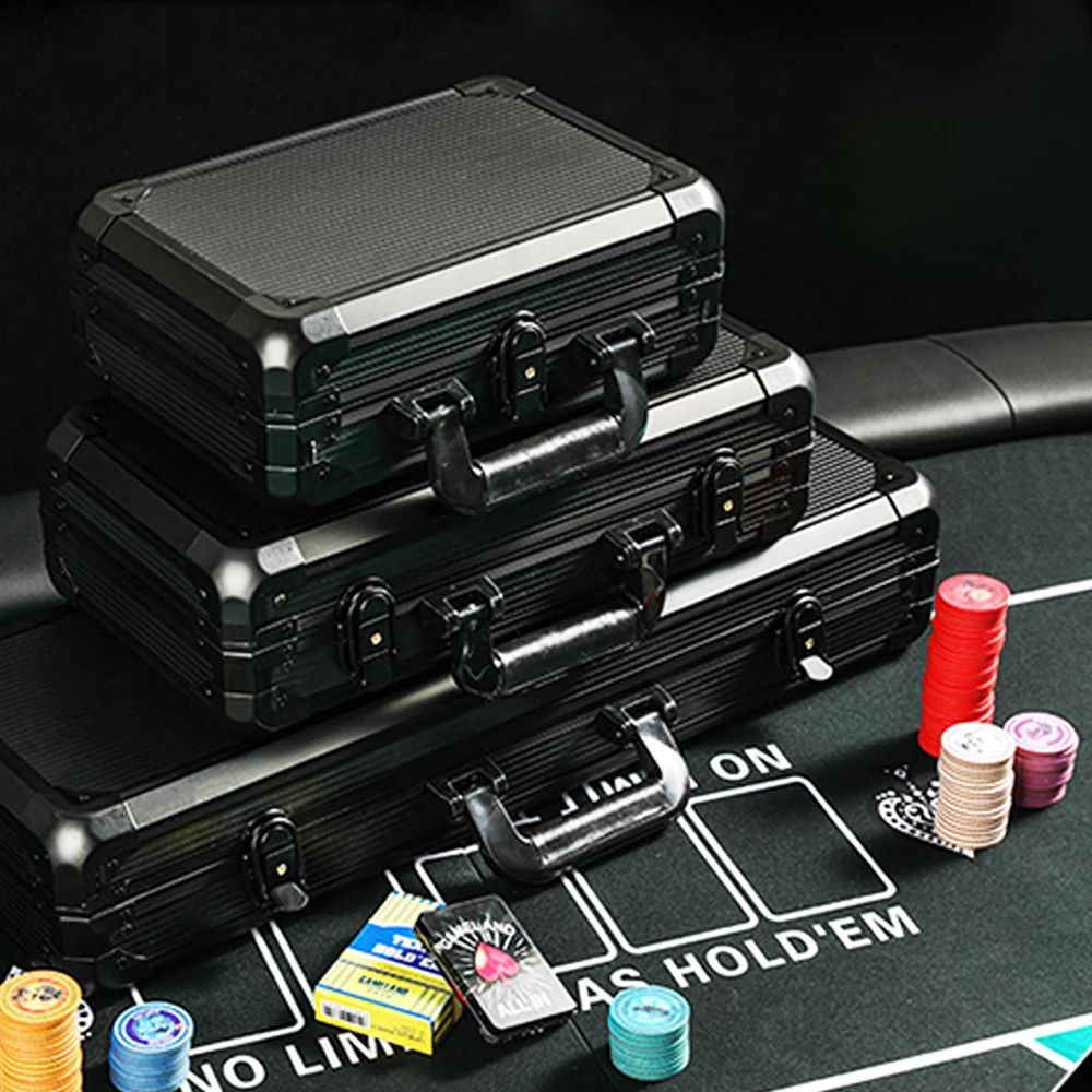 Holds 300pcs 39/40/43mm Chips Black K-type Portable Texas Holdem Aluminum Case Chips Storage Aluminum Case