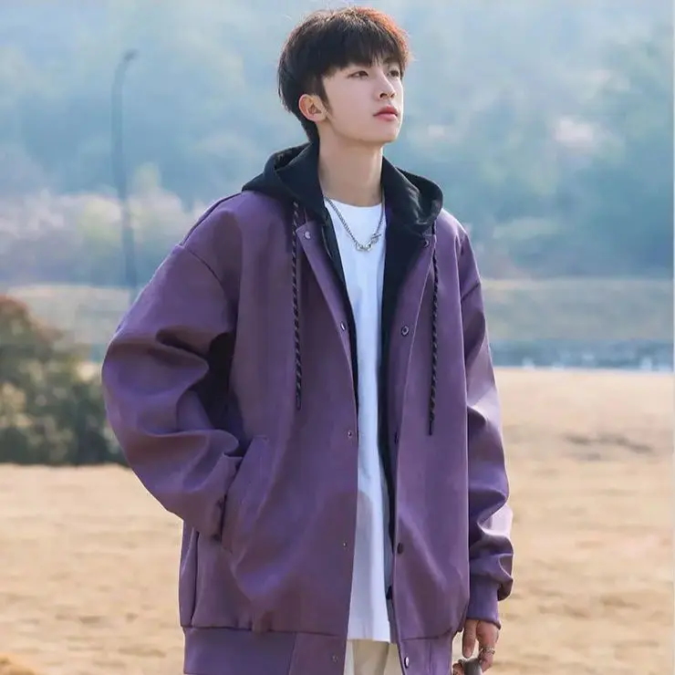 False Two-layer Hooded Jacket Coat Pilot Standing Collar Punching Jacket Casual Boys Waterproof Windproof Warmth Soft