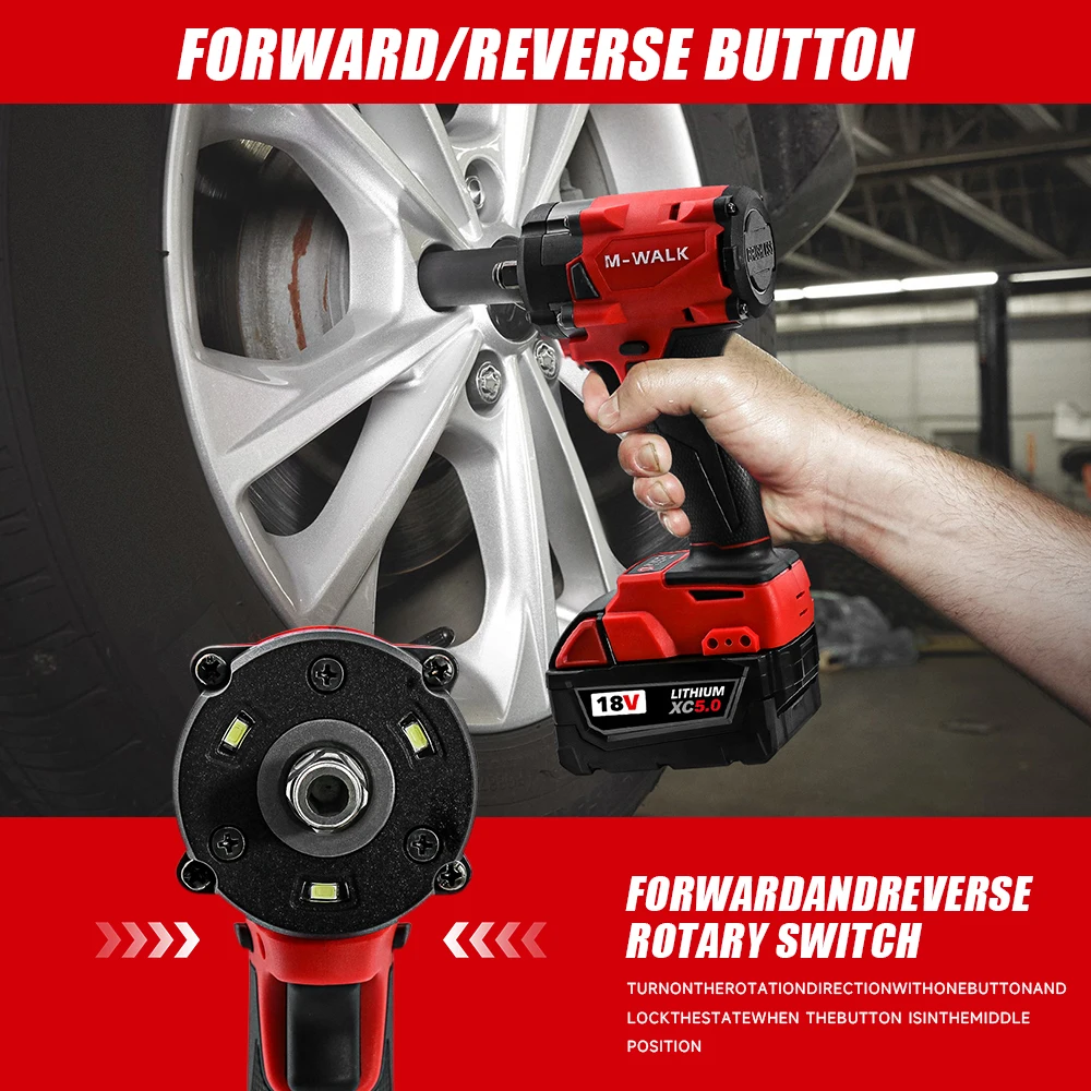 Impact Wrench 300N.M Brushless Electric Cordless 1/2 in Screwdriver Car Repair Power Tools For Milwaukee 18V battery Pins
