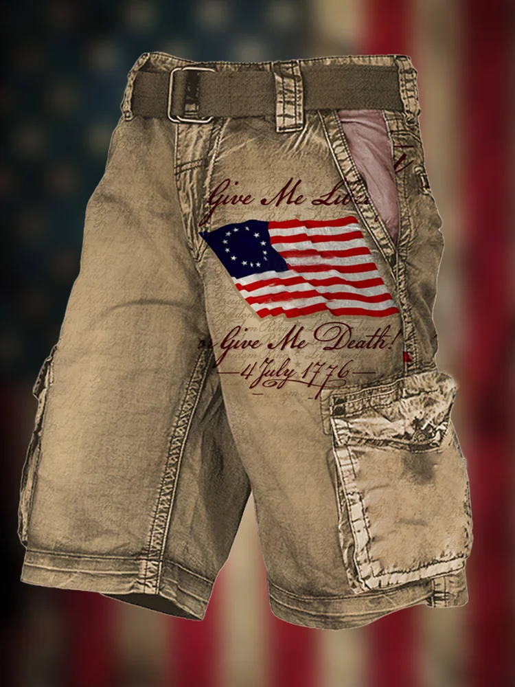 Summer Men's Cargo Shorts Vintage Lndependence Day Flag Cargo Pants Stylish And Comfortable Casual 3d Printed Men's Shorts