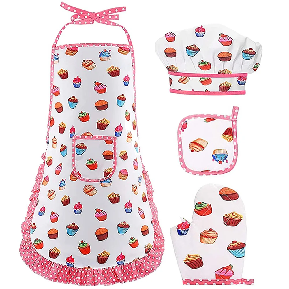

1 Set Children Kitchen Costume Household Kids Baking Apron Pot Holder Glove Hat