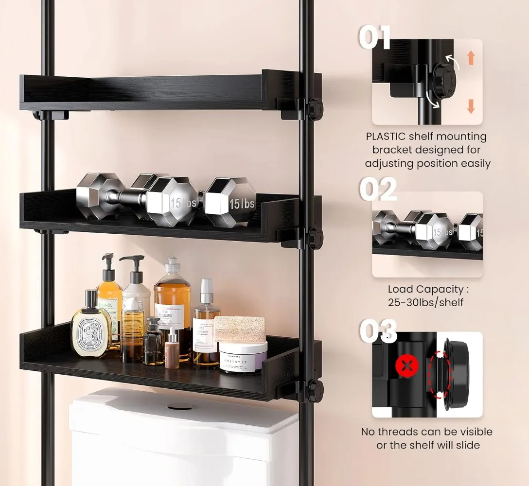4 Tier Over The Toilet Storage, Adjustable Wood Over Toilet Bathroom  Organizer, Freestanding Shelves, 92 to 116 Inch Tall, Black - AliExpress