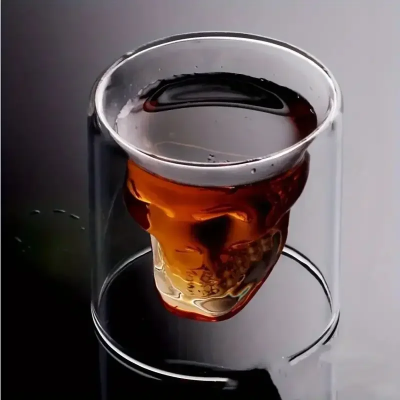1pc, 75ml/2.5oz Double Walled Horror Skull Whisky Glass -Bourbon,Vodka, Cocktail, Cognac,  Gin Stemless Bar Glass for Scotch
