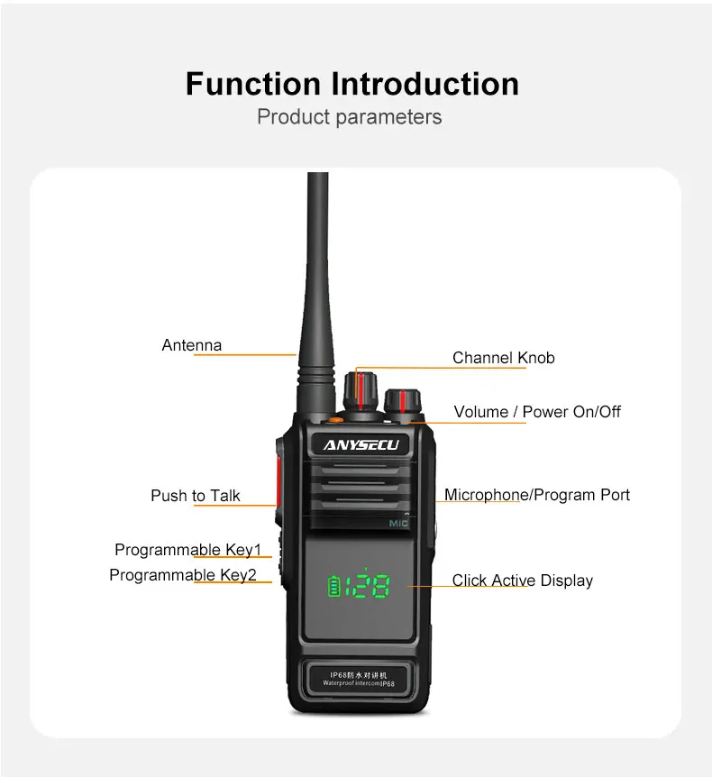 Anysecu W360 IP68 Water-proof Two Way Radio with Active View Screen Design VHF 136-174MHz or UHF 400-520MHz 3