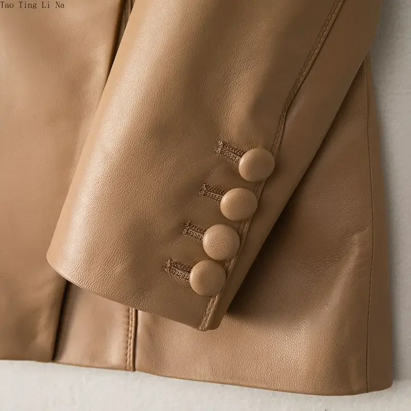 2023 Women New Fashionable Genuine Leather Coat Casual Mid-length Jacket H34