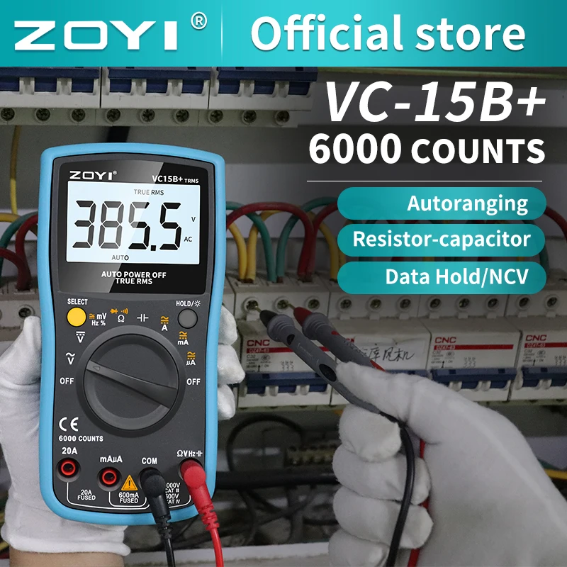 ZOYI Digital Multimeter VC15B+, 6000 counts auto range LCD screen AC DC ammeter voltmeter ohm portable meter measurement tool