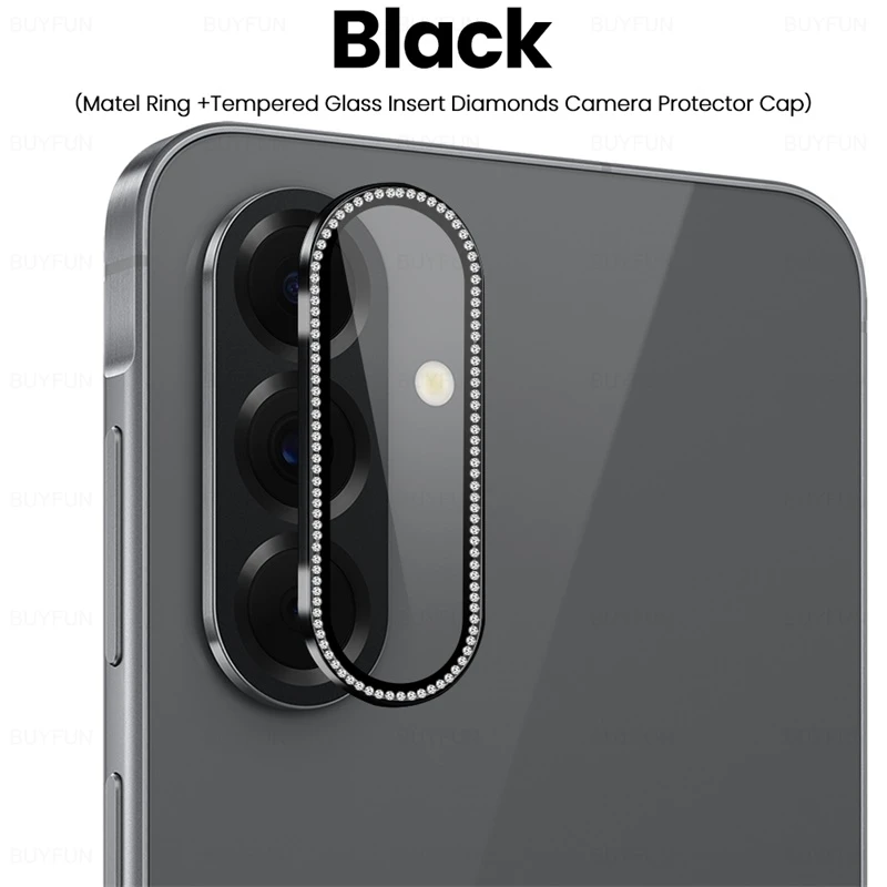 Luxury Diamond Metal Ring Case with Tempered Glass Camera Lens Protector