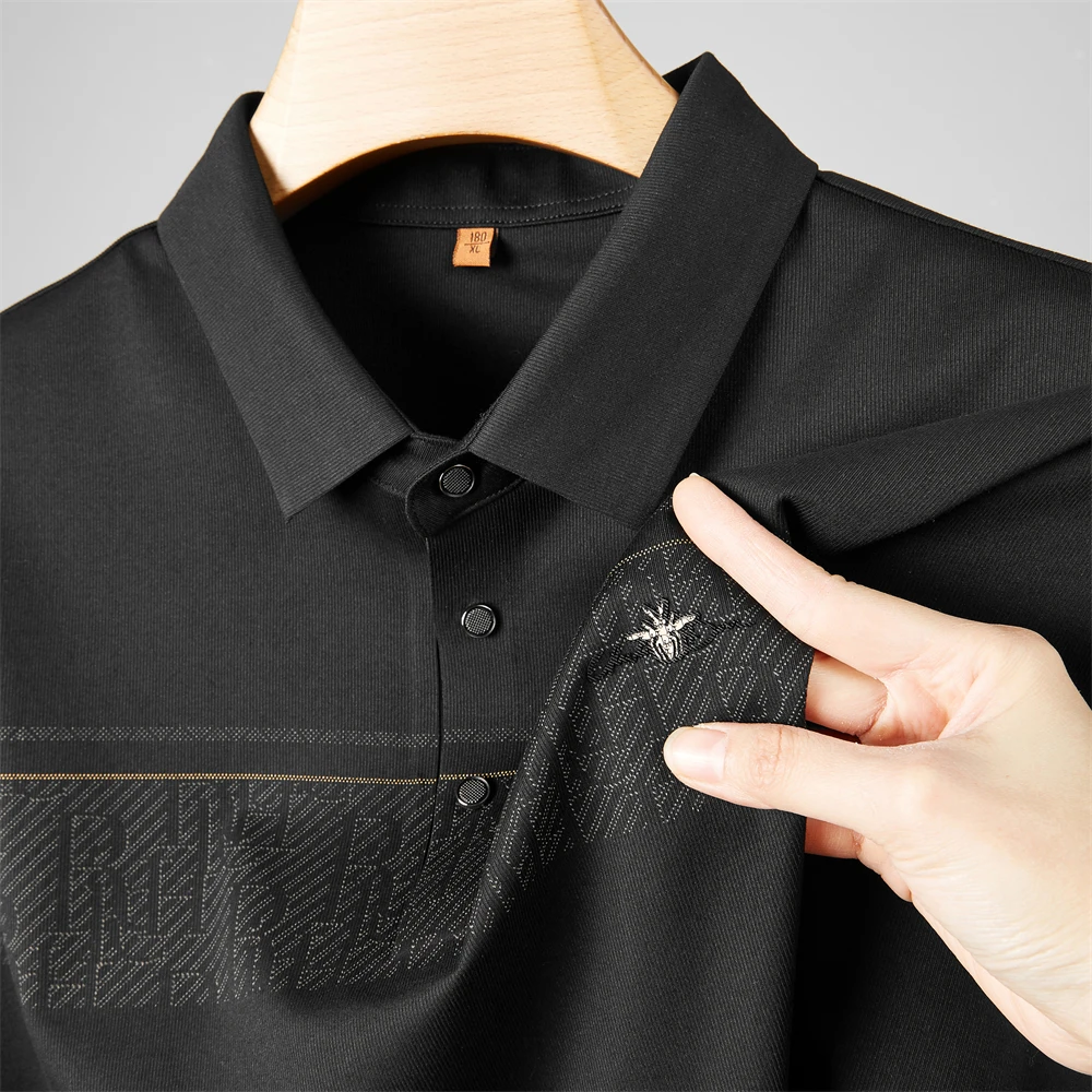 

Luxury Traceless Ice Silk Men's Polo Shirt New High End Lapel Spider Embroid Short Sleeve T-Shirt2024 Summer Men's Plus Size 7XL
