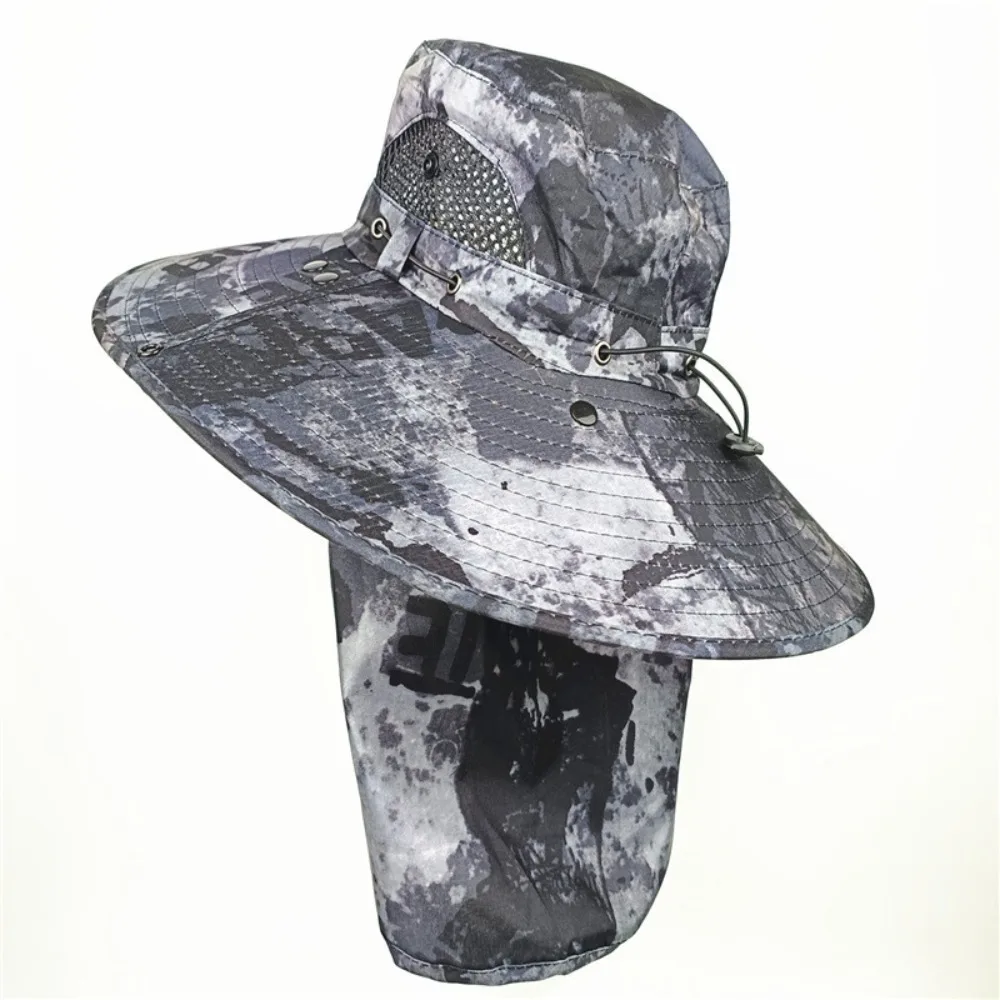 Anti-UV Wide Brim Sun Hat With Face Mask Adjustable Agricultural Work Hat Outing Hiking Fisherman Hat Breathable Beach Bucket 3