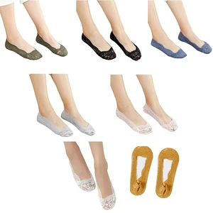1 Pair Women's Lace No Show Sock Low Cut Non Slip Invisible with Flats Pumps Boat Liner Socks for Student Girls Spring Summer