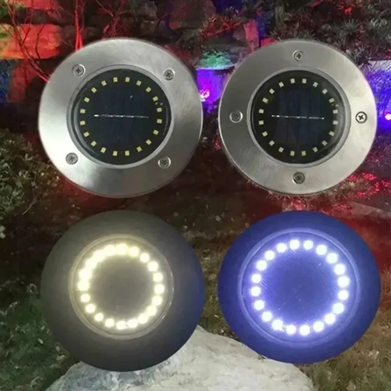 Solar Light 4 Pcs Solar Power Disk Light Outdoor Garden Solar Underground Light Deck Spotlight Buried Led Lamp