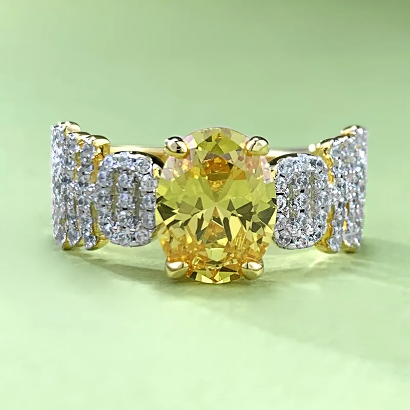 

2024 S925 Sterling Silver 7 * 9mm Yellow Diamond Gemstone Luxury Set with High-end Fashion Ring