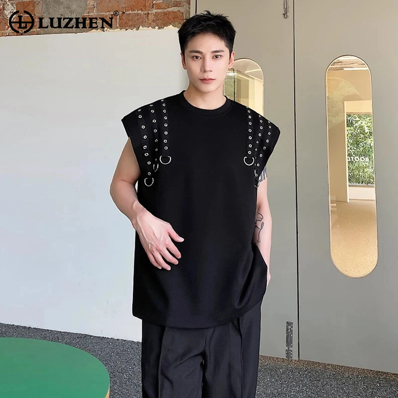 

LUZHEN Tank Tops Summer Design Men's Sided Double Loose Fashion Original Metal Buckle Decorate Personality Casual T-shirt 567356
