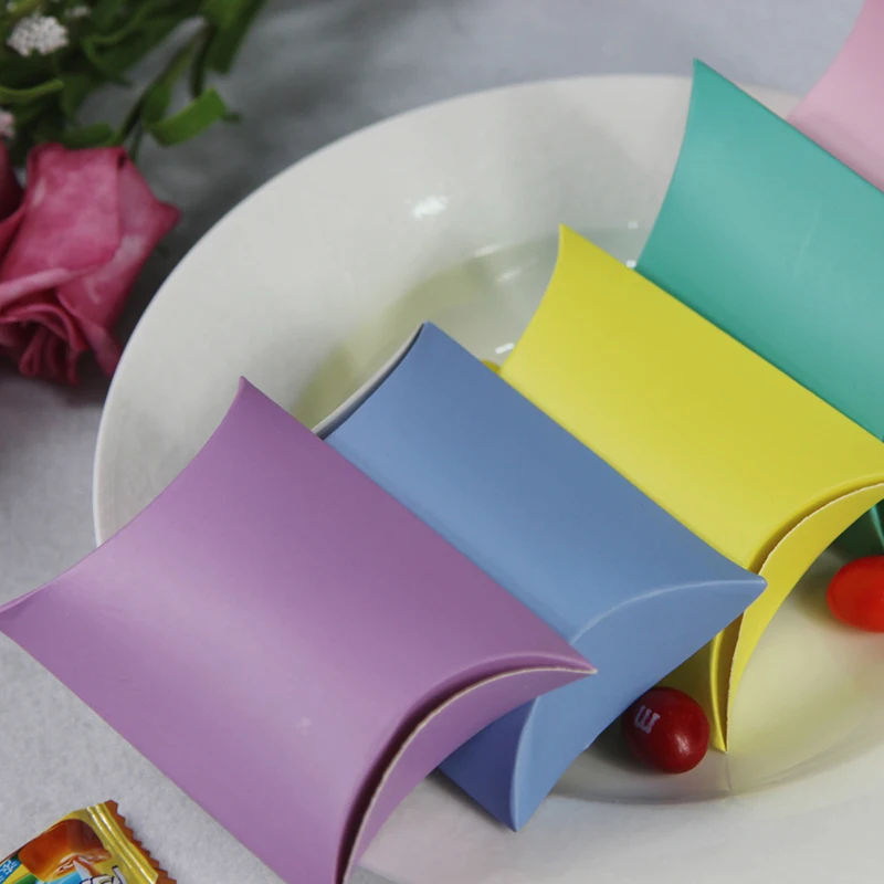 Print Pillow Shape Wedding Party Favor Paper DIY Gift Box Candy Boxes Supply Favour Kraft Paper Jewelry Bags 100pcs