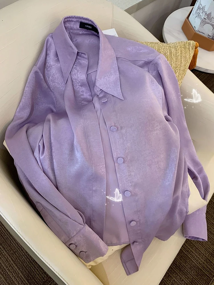 

Velvet top French purple satin shirt women's spring wear new Korean blusa feminina women shirt tops mujer