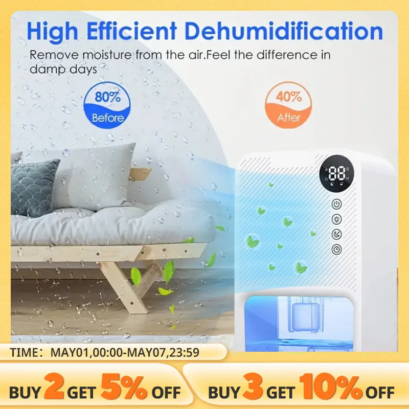 Air Dehumidifier Electric High Efficient Household Dehumidification Compact Quiet Dehumidifier,Water Tank Capacity 1100ml