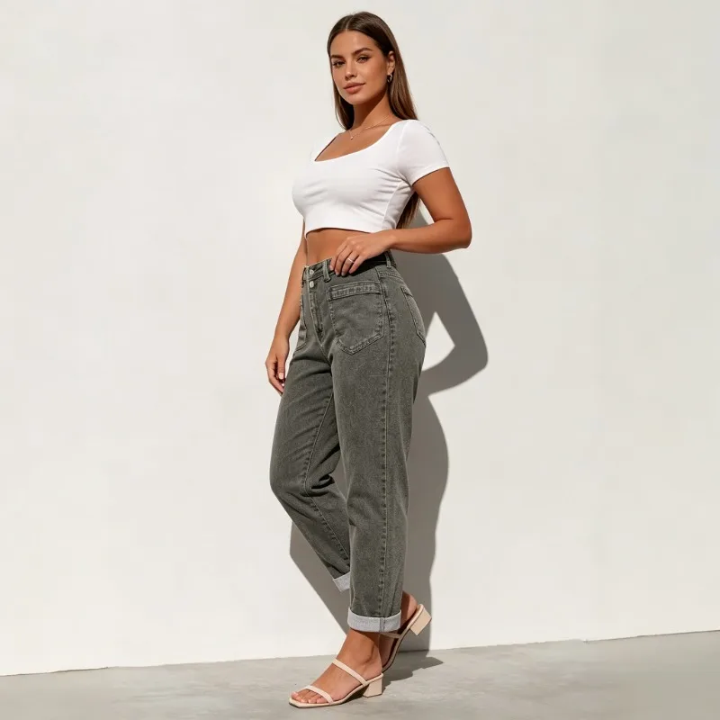 Jean évasé rétro ample en denim épais pour femme grande taille, style streetwear américain, décontracté et tendance