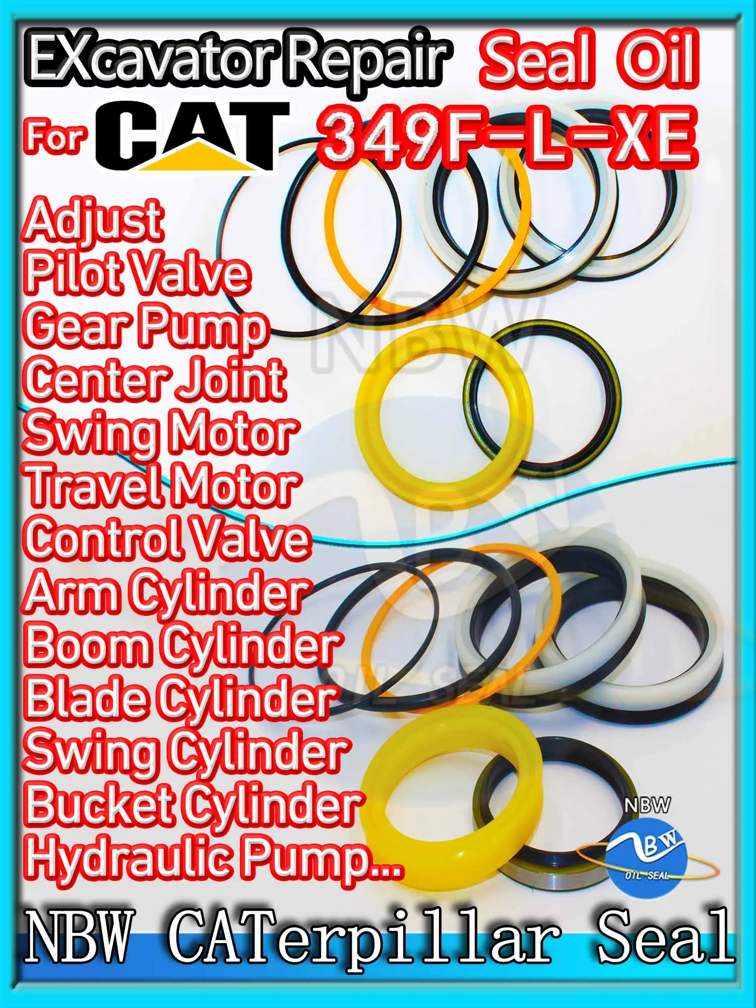 

For Caterpillar 349F-L-XE Excavator Oil Seal Kit High Quality Repair Cat 349F L XE Dust Bushing Control Pilot Valve Blade TRAVEL