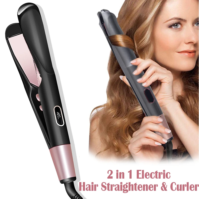 

2 In 1 Pro Twist Hair Straightener And Curler Spiral Wave Curling Gold Titanium Flat Iron Straightening Curling Styling Tool