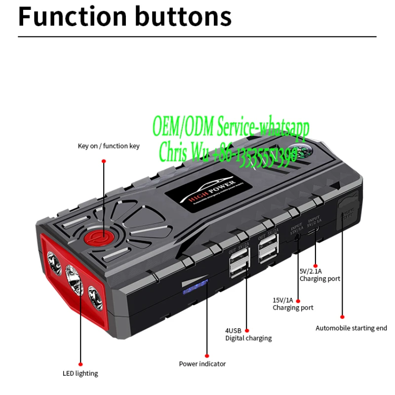 cosiftw-車のバッテリー充電器、led照明付きスタートデバイス、ブースター1000aジャンプスターター、12v