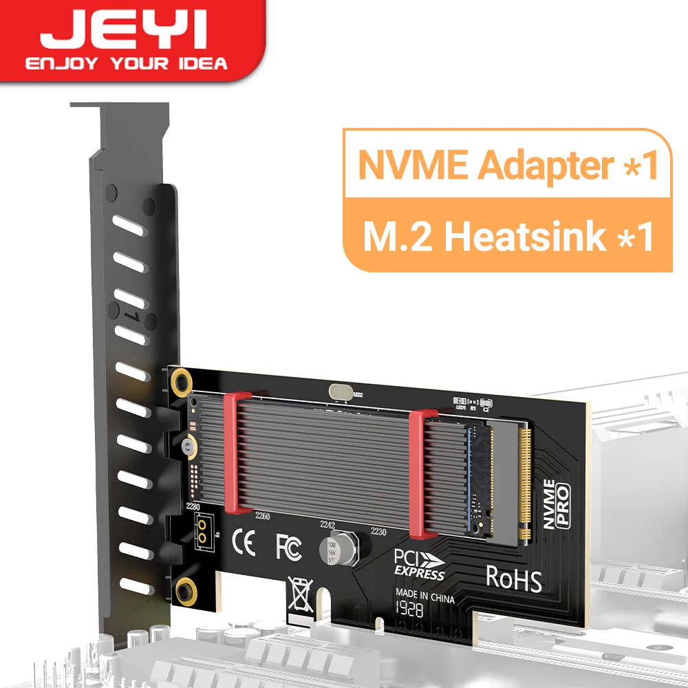 Jeyi-pcie para Adaptador Nvme com Dissipador de Alumínio Ssd Cartão de Expansão Desktop 64gbps Ssd M.2 Gen4 Pcie 4.0 x4 x8 X16