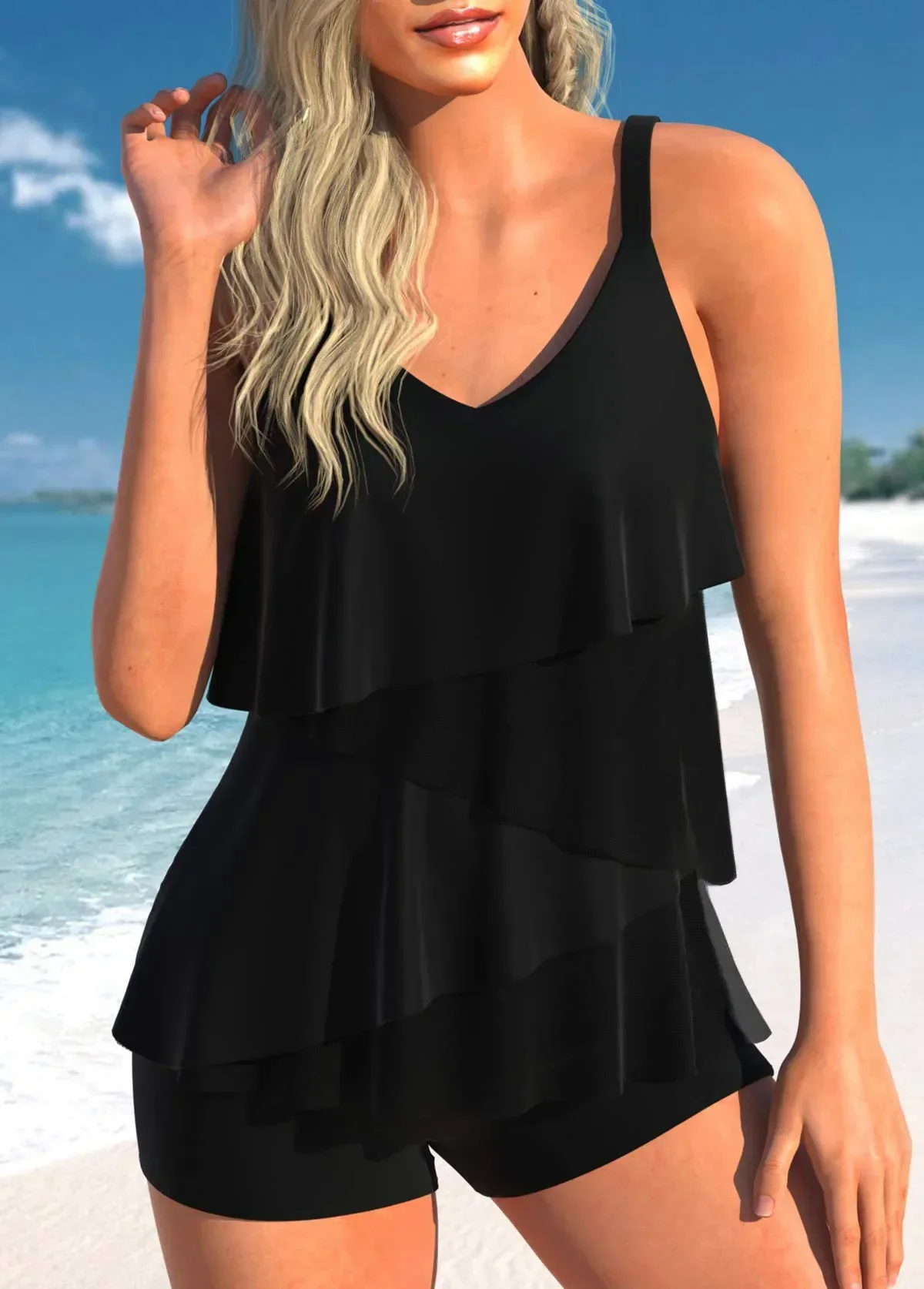 Ladies Summer New Two Piece Set 3D Printed Sexy Leisure Vacation Design with Ruffle Edge Beach Swimsuit S-6XL