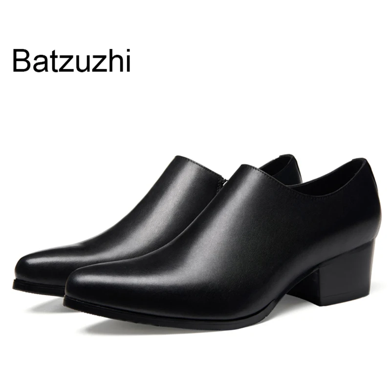 

Batzuzhi 5CM High Heels Shoes Men Black Leather Dress Shoes for Men Gentleman Business Leather Shoes Pointed Toe Zip, 36-44