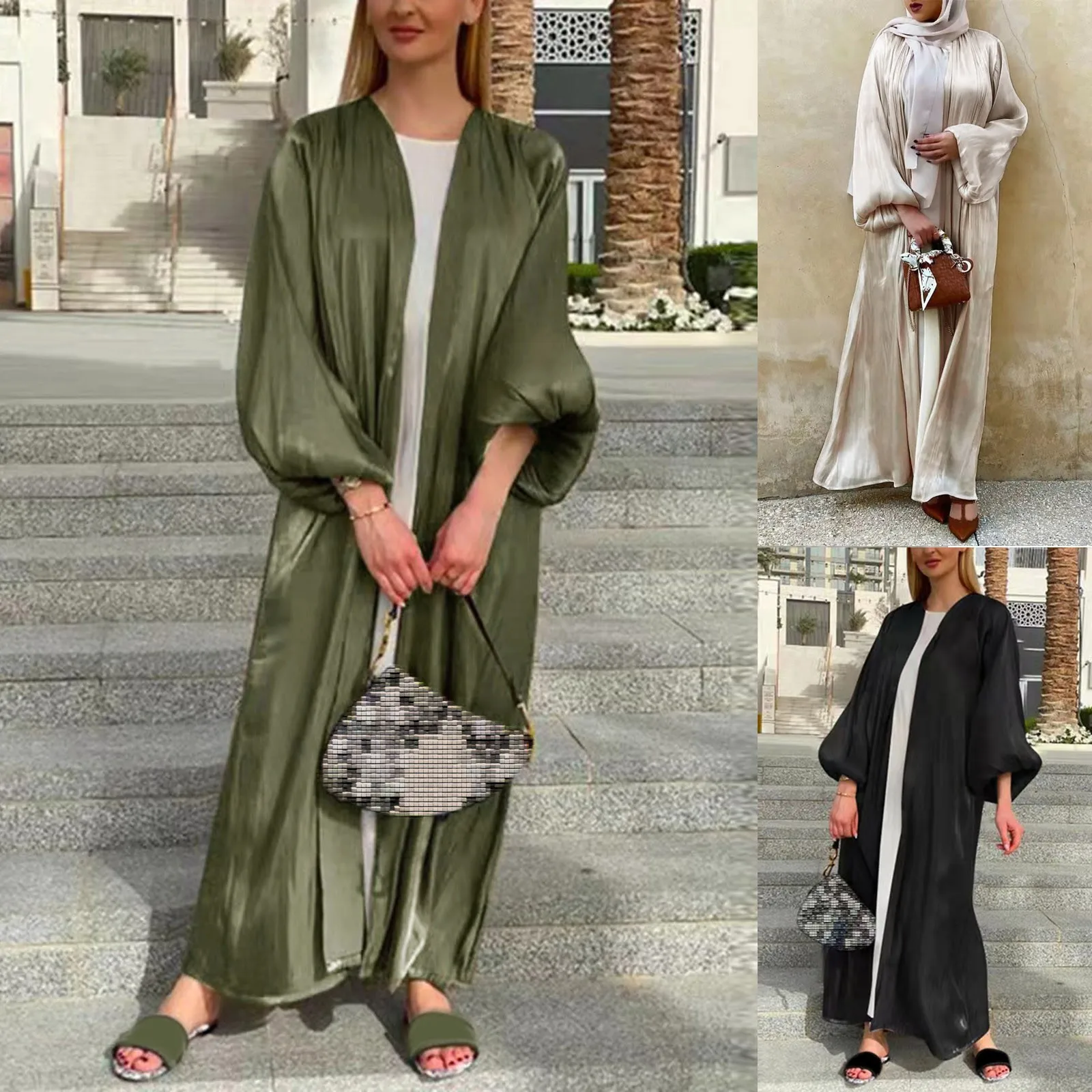 

Eid Djellaba Abaya Dubai Shiny Soft Cuff Sleeves Muslim Dress Silky India Saudi Dubai Turkey Islam Morocco Abayas Gown Robe