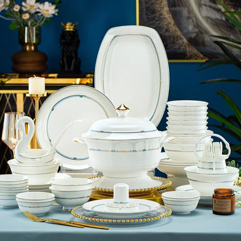 

Internet Celebrity Bowl and Dish Set Anti-Scald Heat Insulation Light Luxury High-End Bowl and Plate Bone China Tableware