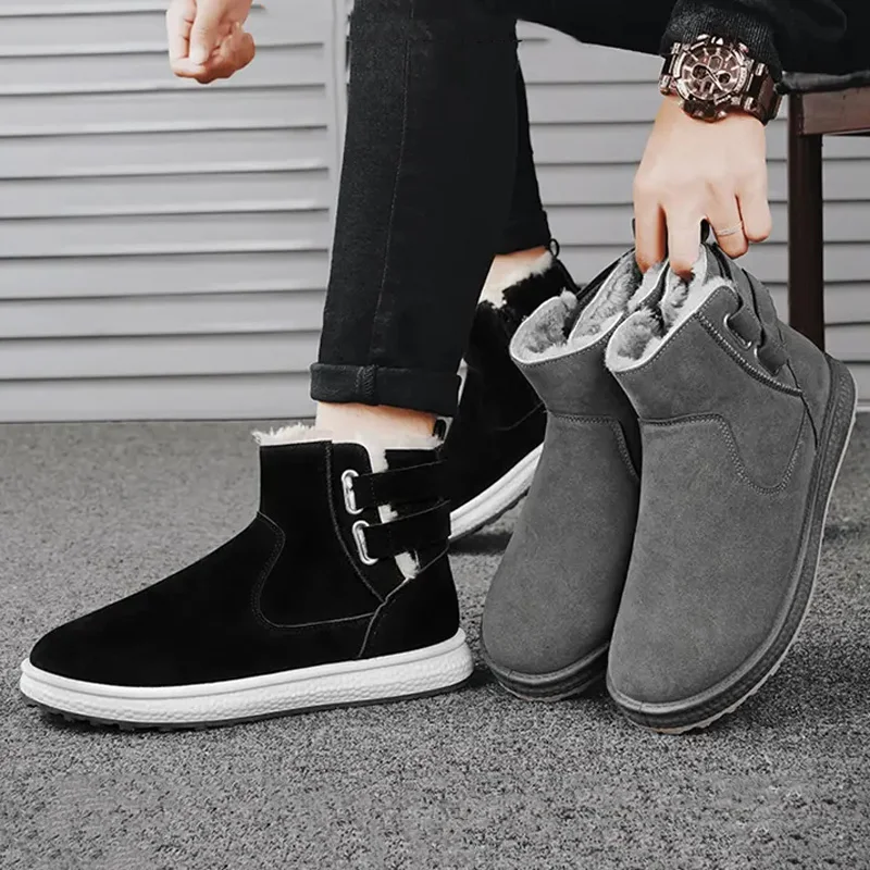 Men's Plus Velvet Thickened Snow Boots Solid Color Comfortable Warm Walking Casual Shoes Outdoor Sports Cold-proof Cotton Boots