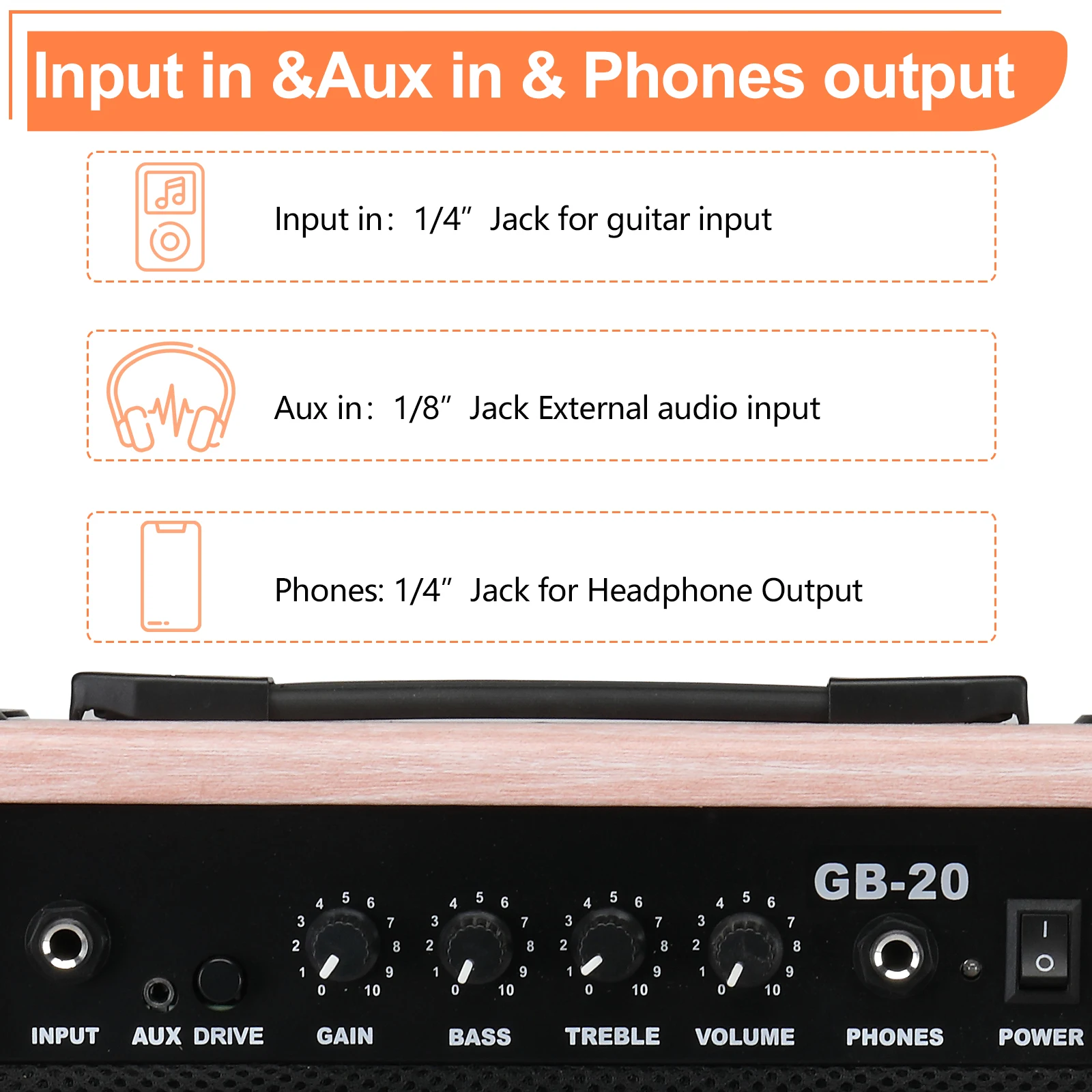 20W GB-20 Electric Bass Guitar Amplifier Natural Color