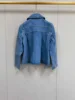 Early Autumn 2024 Women Solid Color Denim Jacket Single Breasted Fashion Cotton Pleated Female Peter Pan Collar Short Coat 4