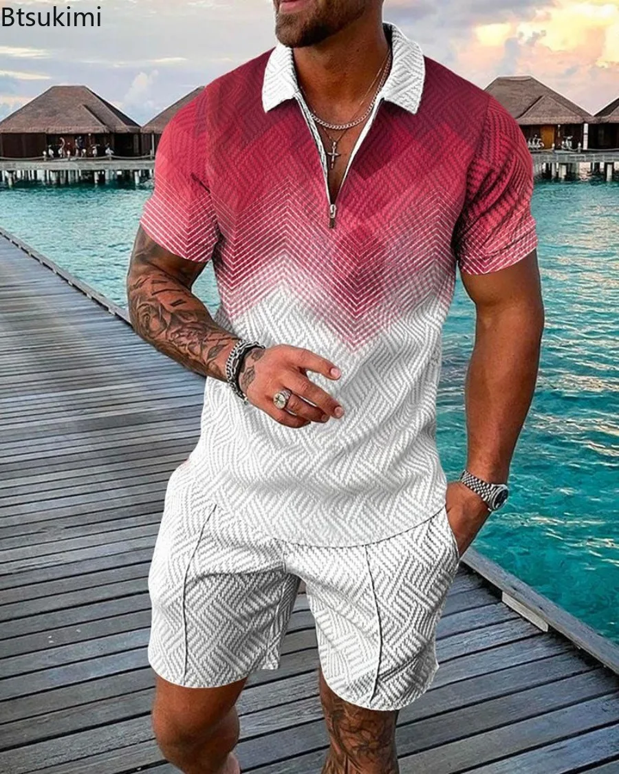 2024 Men's Summer 3D Print Pattern Short Sleeve Polo Shirt and Shorts Sets Men Streetwear Casual Sports Men's Suits Sets S-5XL