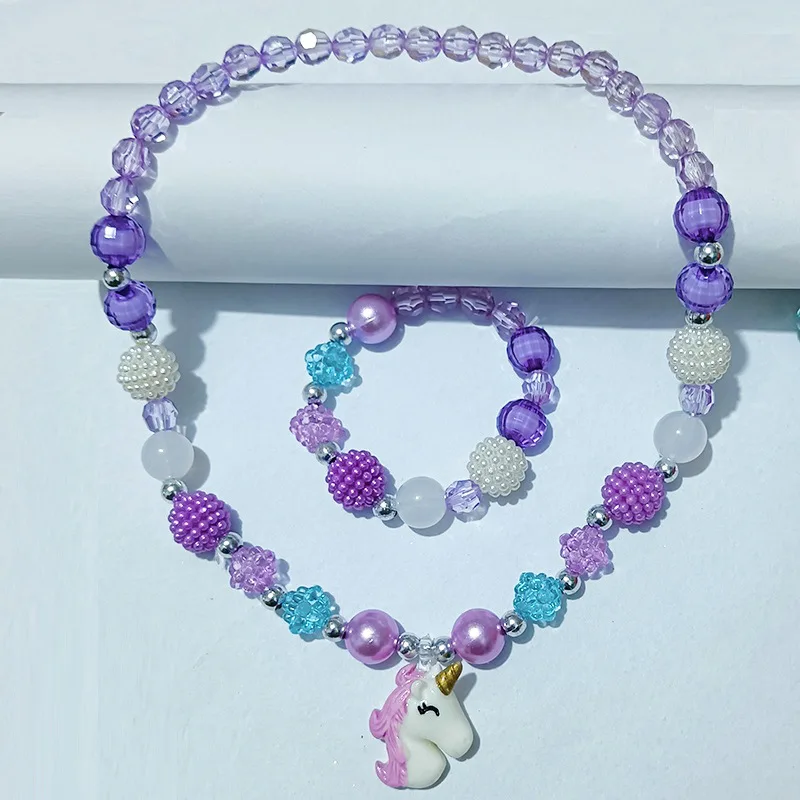 Children's Necklace Three-piece Set Unicorn Necklace Rainbow Mermaid